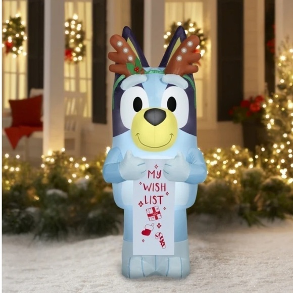 Bluey Christmas Inflatable NEW 5.5 ft Dog Blue Blow Up Antlers Wish List - Picture 1 of 6
